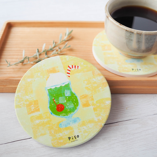 クリームソーダの美味しい喫茶店の吸水コースター コースター piso