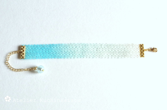 【訂做】【手染】梭織蕾絲威尼斯珠手鍊&lt;翠藍&gt; 第4張的照片