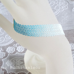 【訂做】【手染】梭織蕾絲威尼斯珠手鍊&lt;翠藍&gt; 第5張的照片