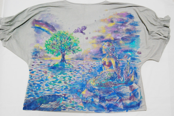 「人魚の愛」　　注文　手描き Tシャツ　綿　名入れ　プレゼント　お持ち込み 3枚目の画像