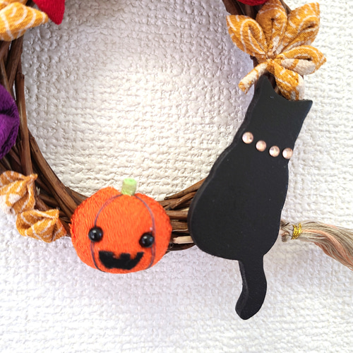 つまみ細工リース 黒猫ハロウィンSサイズ 送料無料 リース