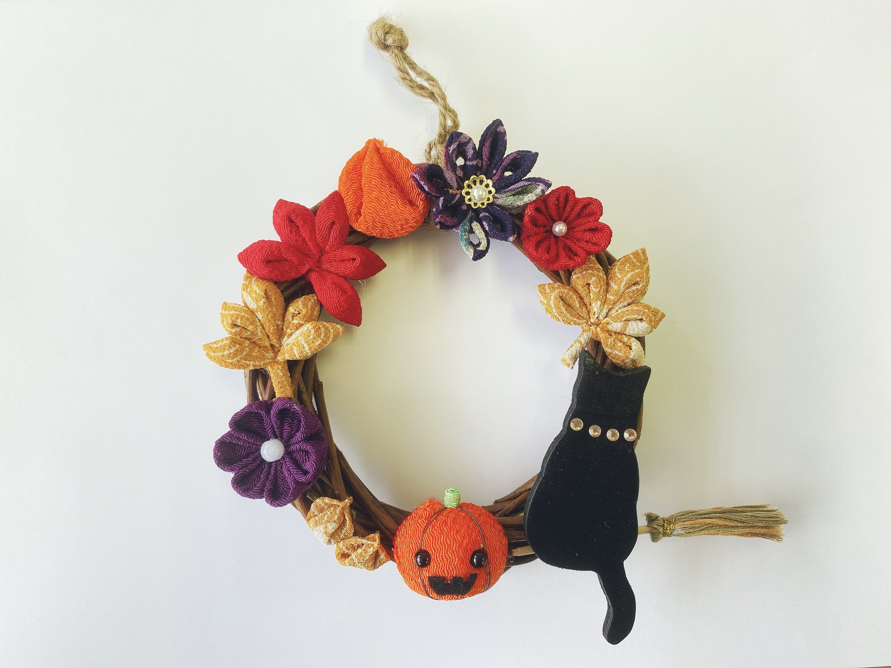 つまみ細工リース 黒猫ハロウィンSサイズ 送料無料 リース