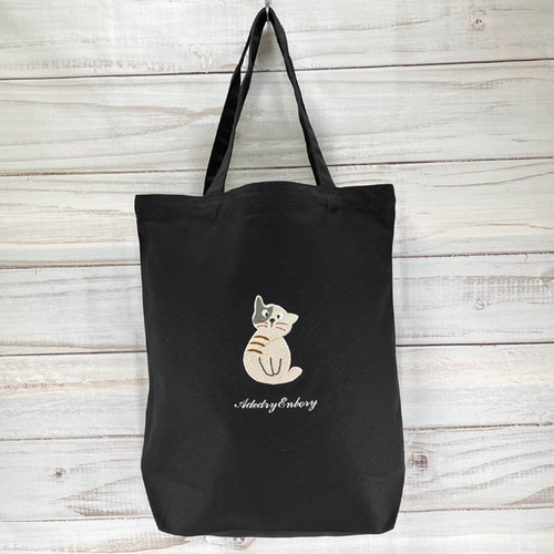 一点物限定セール】キョトン顔猫 刺繍コットンキャンバストートバッグ 