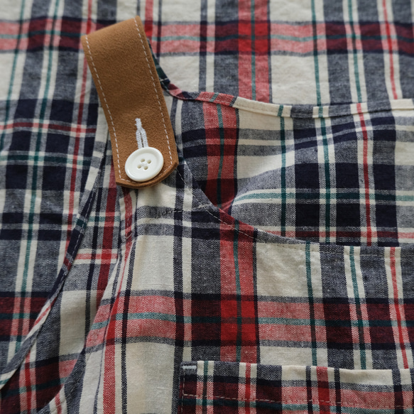 【すぐのお届け♪】コットンリネン ワンピース　beige madras check 14枚目の画像