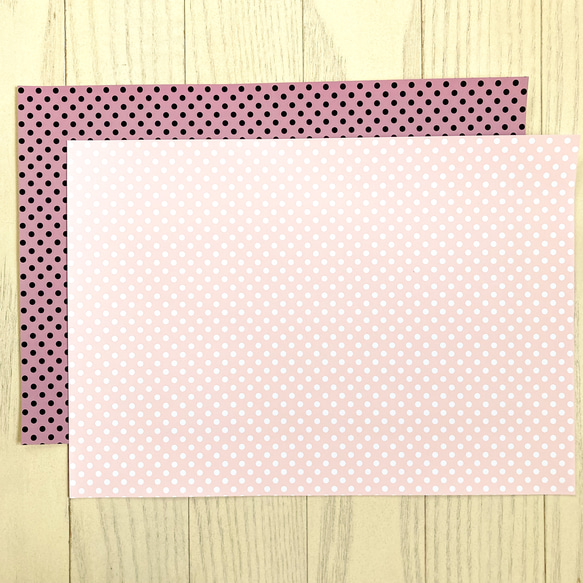 水玉　ピンク×あずきピンク　デザインペーパー　A4 1枚目の画像