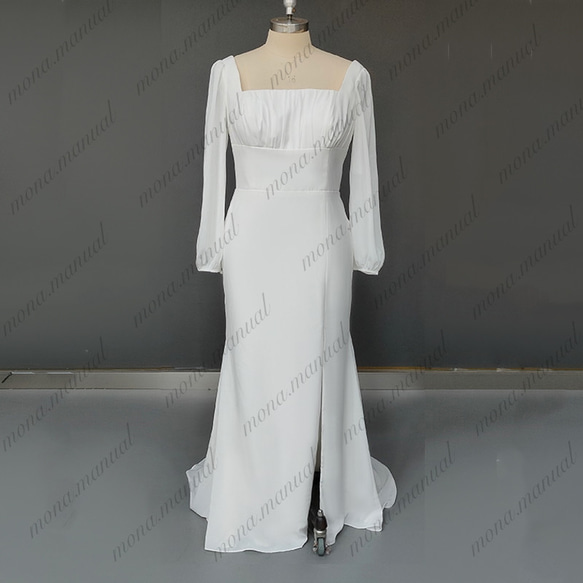 シンプル 背中空き ウェディングドレス 二次会 結婚式ドレス 448 2枚目の画像