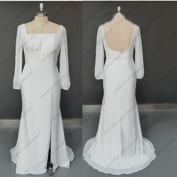 シンプル 背中空き ウェディングドレス 二次会 結婚式ドレス 448 1枚目の画像
