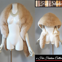 パリ的エレガンス☆ベージュフォックスファーケープストール 　毛皮ショール　洋装和装兼用　2Way　リアルファーマフラー 2枚目の画像