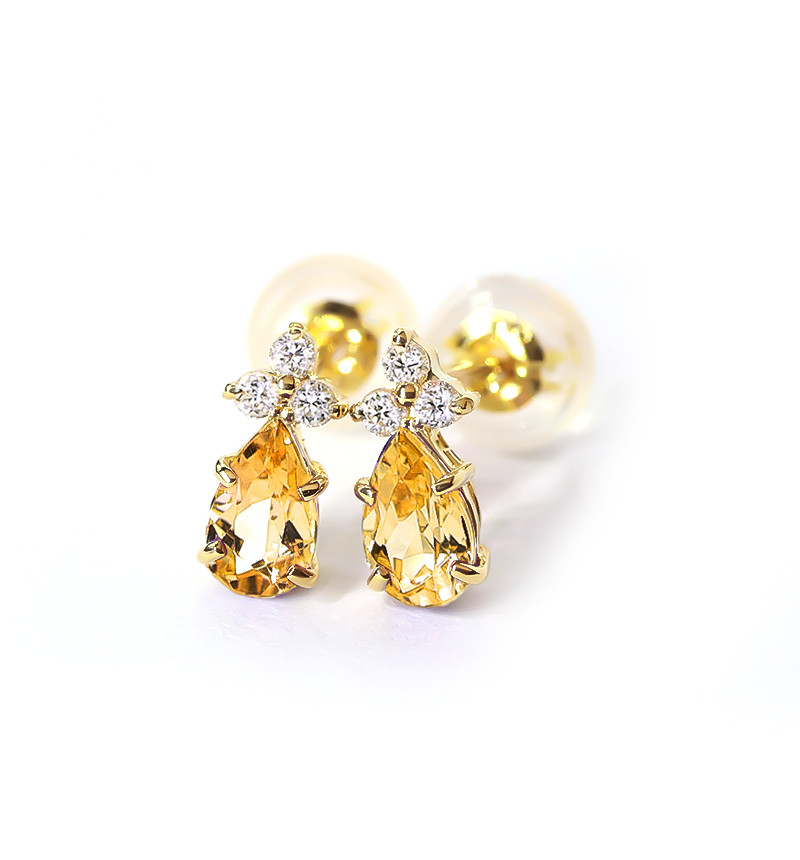 K18インペリアルトパーズ＆ダイヤモンドのポストピアス ~Ello Lilas~ 11月誕生石