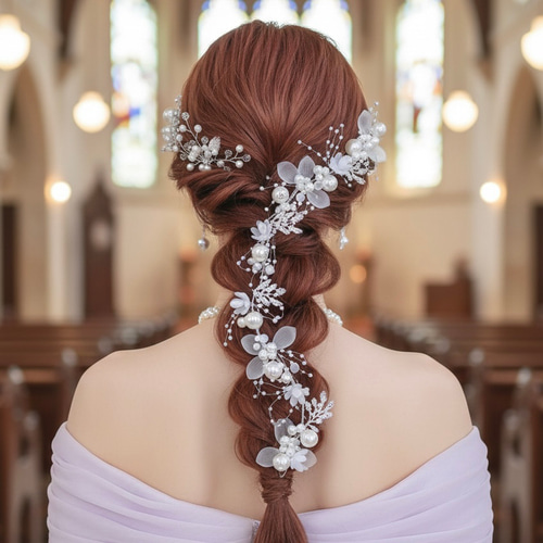 ネイビー / 幅広 ベロアリボン の ポニーフック / ブライダル