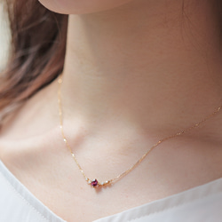 K18 馬來亞石榴石與鑽石項鍊（圓形切割）~Ello Lily~一月生日石 第2張的照片