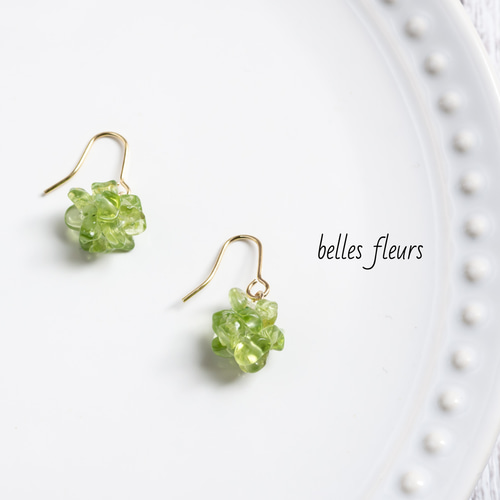 天然石ペリドットピアス／イヤリング ピアス（フック・チェーン 