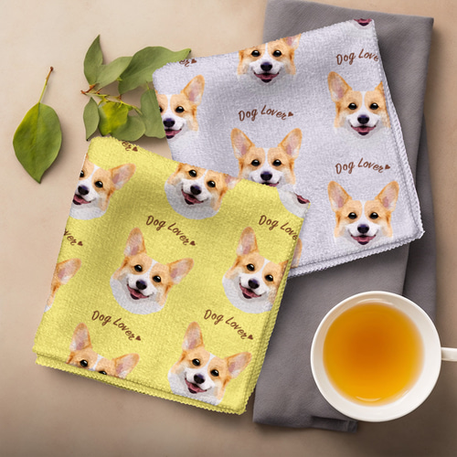 犬種選べる タオルハンカチ ピンク＆ブルー2枚セット 】ワンちゃん