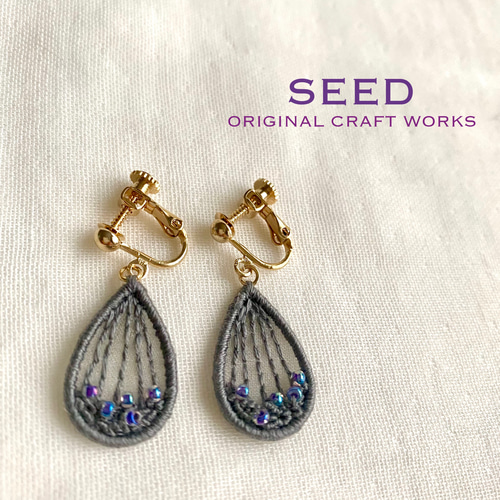 オーガンジー刺繍のイヤリング/ピアス イヤリング オーガンジー刺繍のイヤリング/ピアス イヤリング