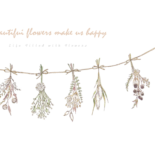 ドライフラワーのガーランド✴︎ 水彩画インテリアポスター
