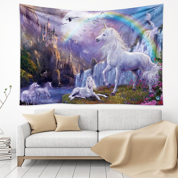 金具付タペストリーF18 ユニコーン 神話 昔話 ウォールデコ 幻想