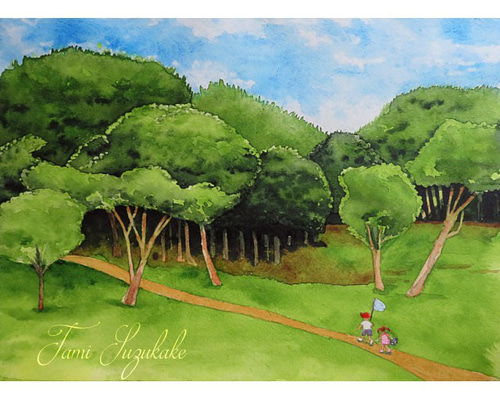 水彩画「小網代の森」