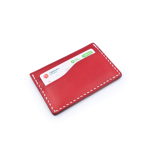 義大利手工植鞣牛皮-左右含釦卡片包-紅色 Red 第1張的照片