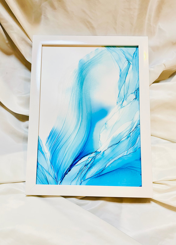 送料無料】アルコールインクアート 原画 『浄化』ブルー 抽象画 A4  