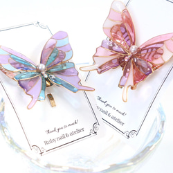 ステンドグラス風蝶のポニーフック(桃) 3枚目の画像