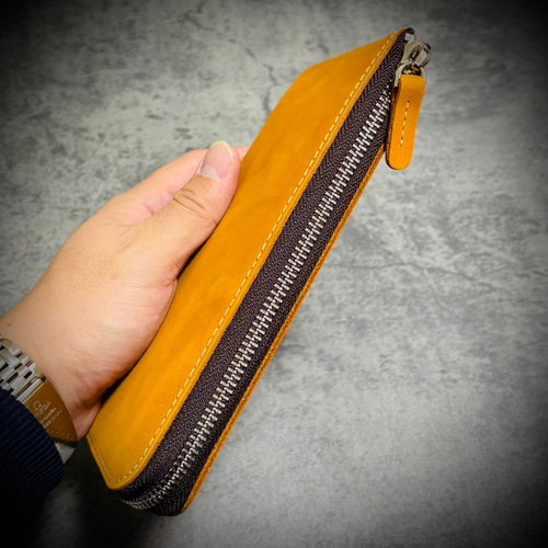 イタリアンレザー L字 ファスナー 長財布 ヌバック 牛革 本革 メンズ