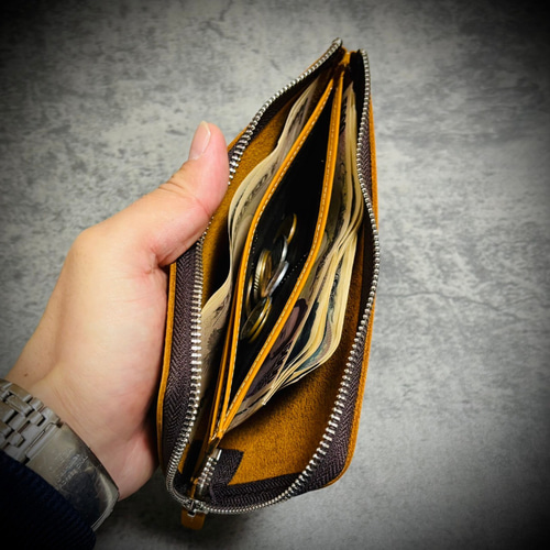 イタリアンレザー L字 ファスナー 長財布 ヌバック 牛革 本革 メンズ