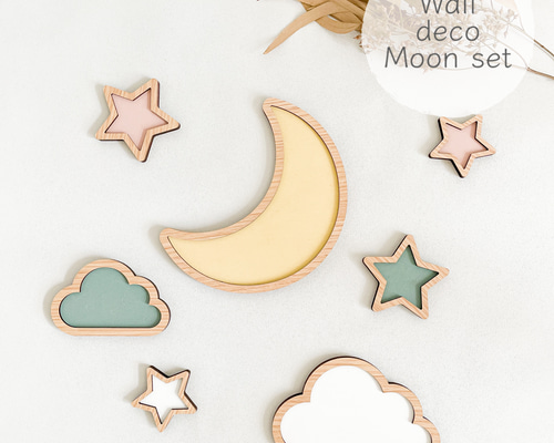 Moon Set✦ウォールデコ/ピンク系】木製 レターバナー・お誕生日