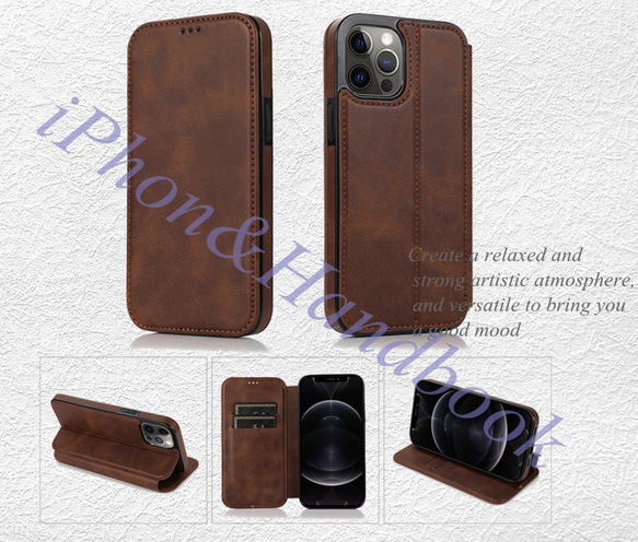 超薄型フリップ磁気カード携帯電話レザー ケース iPhone13/12Pro/XR/SE3/XS 2枚目の画像
