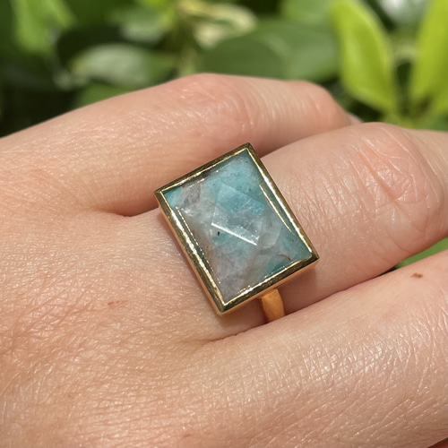 アマゾナイトインクォーツ LSQカット シルバーSV925リング 指輪