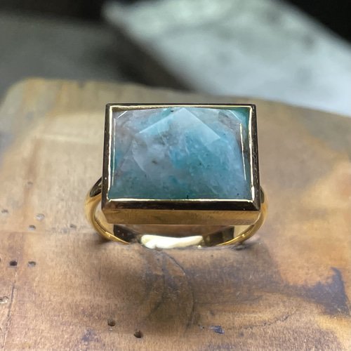 k様 アマゾナイト リング 16号 アマゾナイトインクォーツ LSQカット シルバーSV925リング 指輪