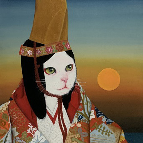 原画 猫 ねこ ※額装済み 月夜のお散歩 黒猫 ねこ 原画 ポストカード 葉書サイズ 水彩画