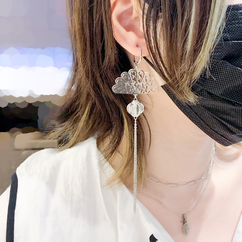クリア扇 片耳ピアス/イヤリング -瑞風- イヤリング