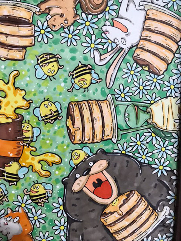 【ハチミツパーティー】　ミツバチ　動物　原画　絵　アート 5枚目の画像