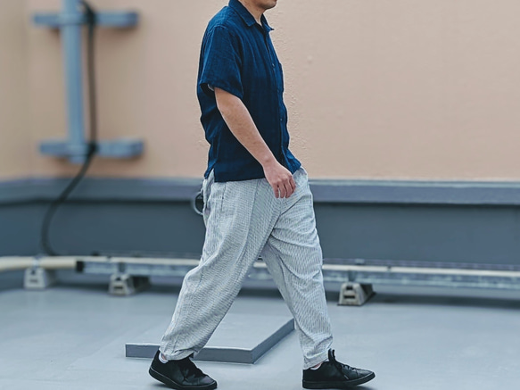 ＜OSOCU＞刺し子柄生地 白黒 知多木綿パンツ                                     【商品管理番号】10-143- S1307149734(10010円)