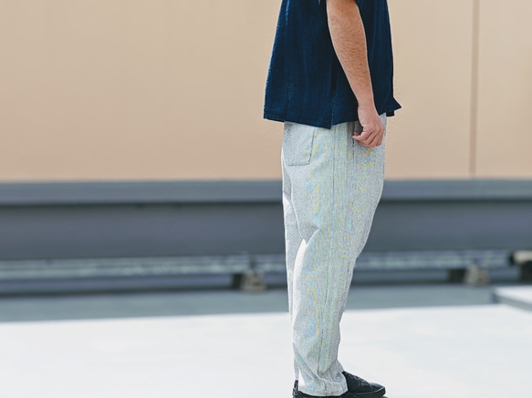 ＜OSOCU＞刺し子柄生地 白黒 知多木綿パンツ                                     【商品管理番号】10-143- S1307149734(10010円)