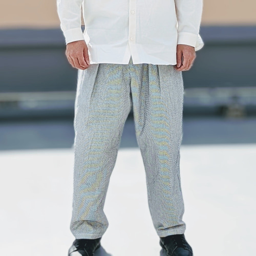 OSOCU＞刺し子柄生地 白黒 知多木綿パンツ キュロット・ワイド
