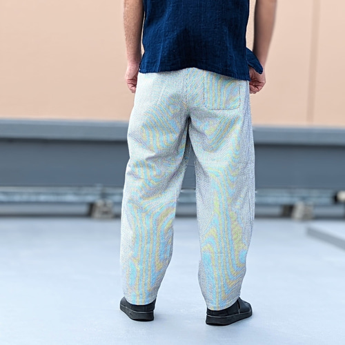 OSOCU＞刺し子柄生地 白黒 知多木綿パンツ キュロット・ワイド