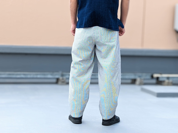 ＜OSOCU＞刺し子柄生地 白黒 知多木綿パンツ                                     【商品管理番号】10-143- S1307149734(10010円)