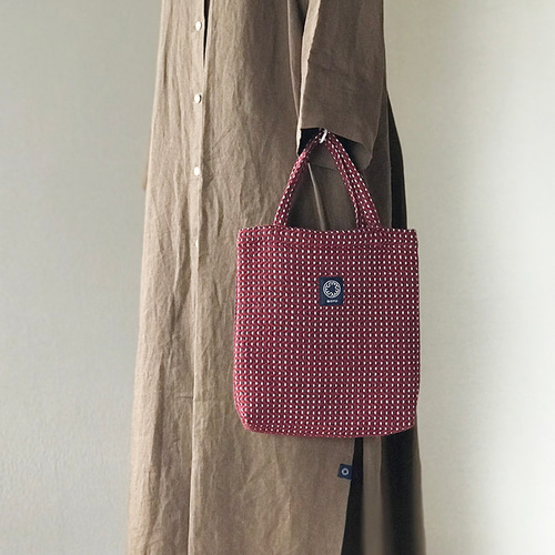 尾州WOOLジャガード織 ミニトートバッグ レッド トートバッグ Bisyus