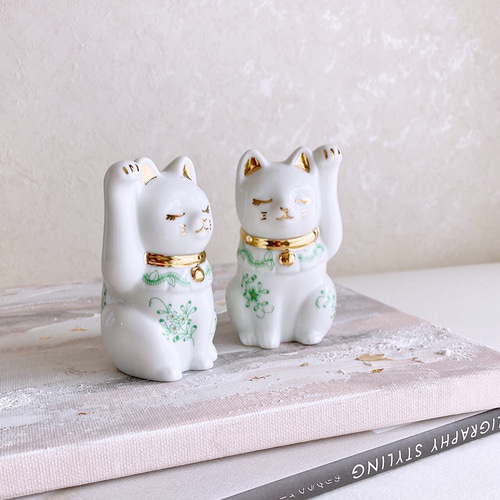 招き猫 左右セット（グリーン） その他置物 Aya 通販 14477894