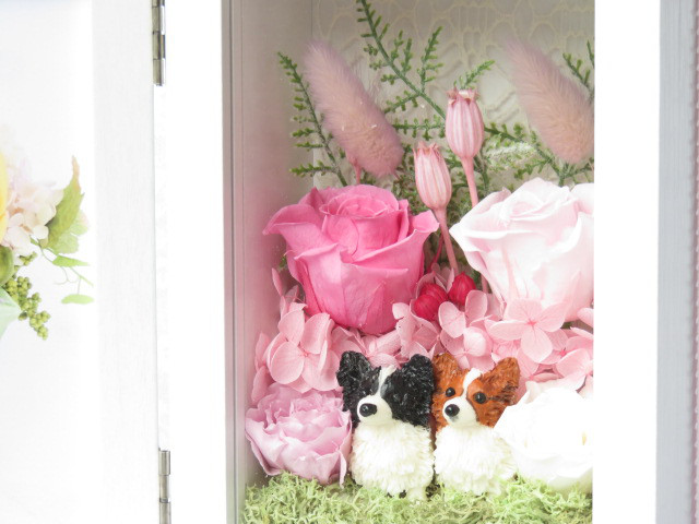 パピヨン　お花のフォトフレーム  ペット  結婚祝い　お誕生日