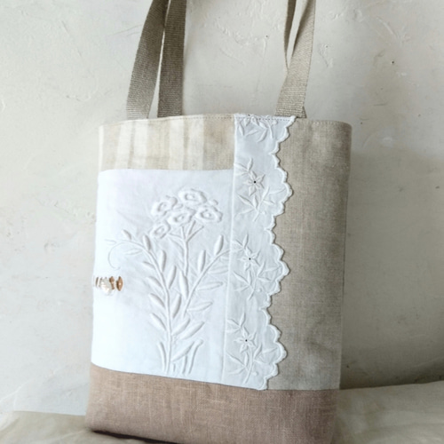 カンタ刺繍パッチワークキルトのトートバッグ【Lサイズ/K