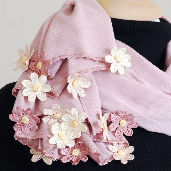 [Made to order] Pashmina shawl [DAISY] Foggy Rose 第2張的照片