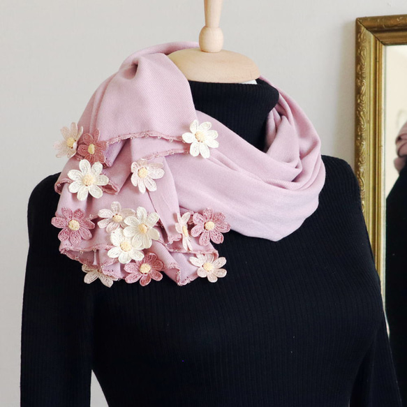 [Made to order] Pashmina shawl [DAISY] Foggy Rose 第1張的照片