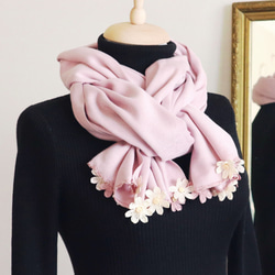 [Made to order] Pashmina shawl [DAISY] Foggy Rose 第4張的照片