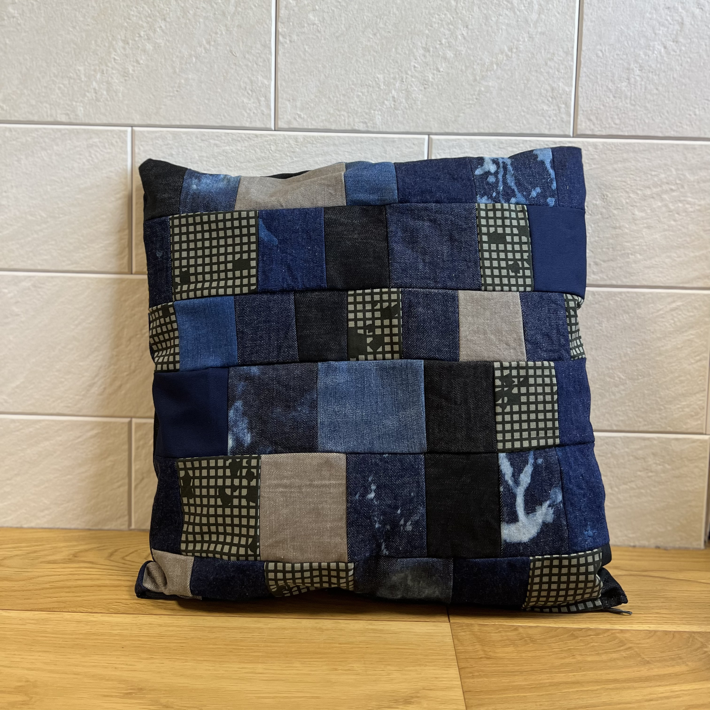 PPFM　パッチワークデザイン　デニム　青　迷彩柄　パッチ Denim&Camouflage☆リメイク☆パッチワーク☆デニム&迷彩柄
