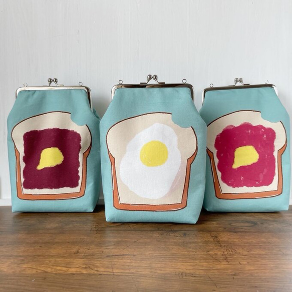 【名入れ無料】パン屋巡りのお供に♪あんバタートースト　がま口スマホショルダー 12枚目の画像