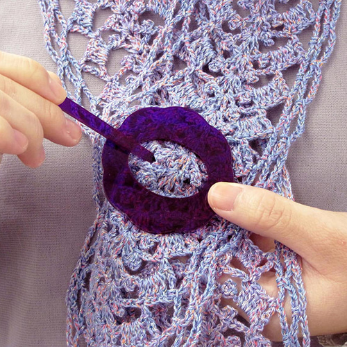 紫色 花模様 ニットショール 新春感謝sale！20％OFF！日本製『ハマナカ！ニットショールピン 花型