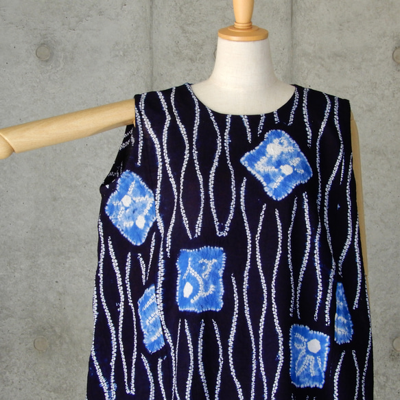 着物リメイク　有松絞り　ロングワンピース/Aライン　Lサイズ  yukata kimono 5枚目の画像