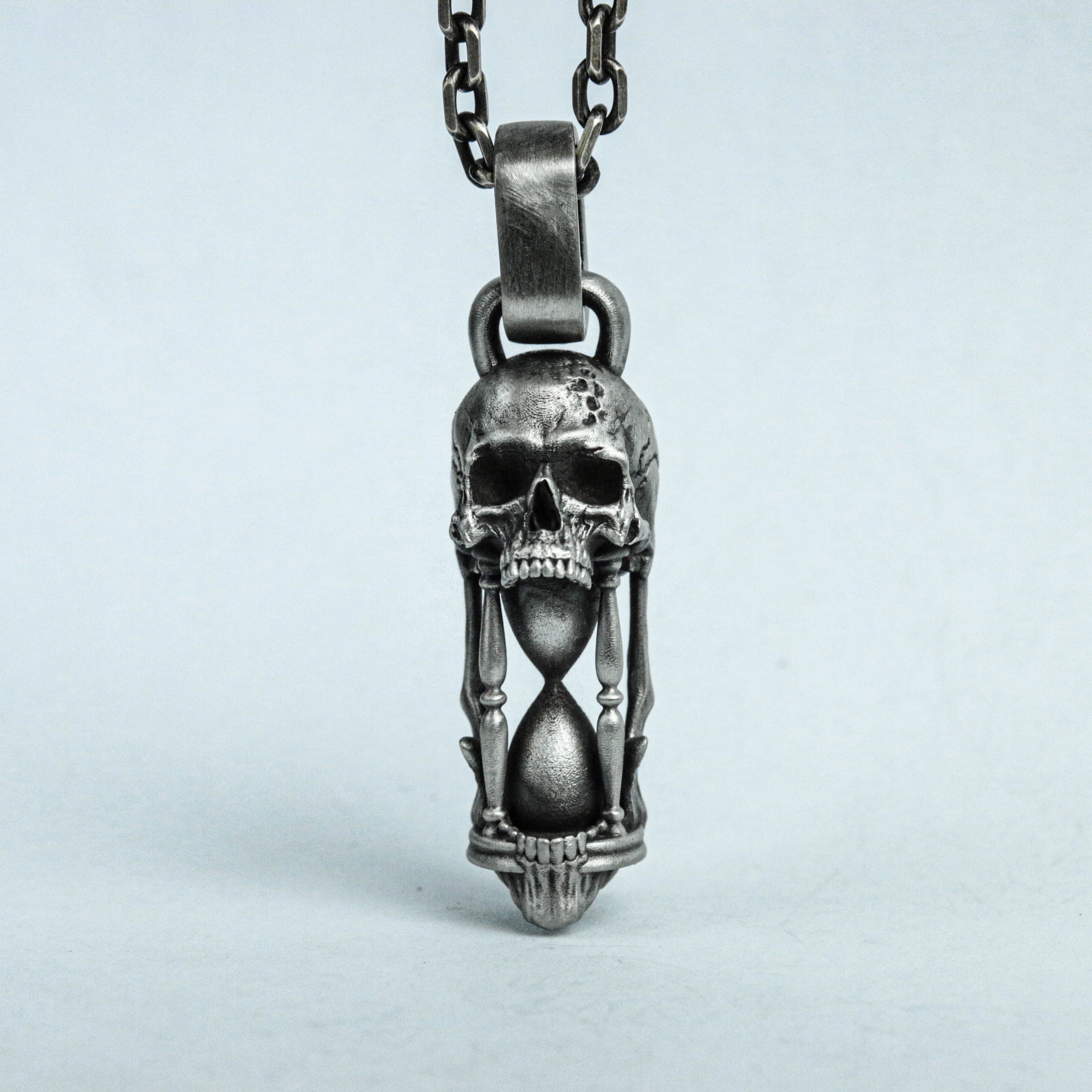 925 スターリングシルバー スカル 砂時計 シルバー ペンダント ゴシック ジュエリー スカル ソウル ペンダント